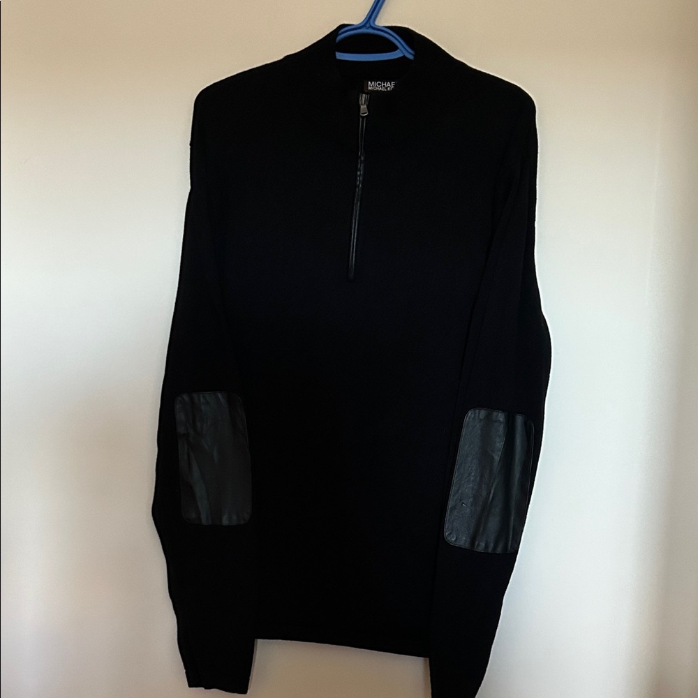 Micheal Kors 100% cotton pull over black sweater zipper front sz L VG condition